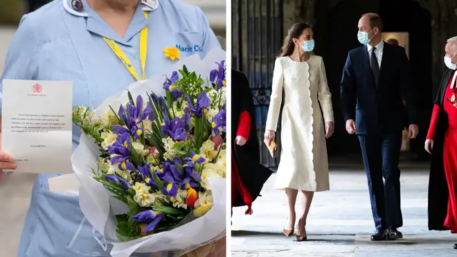 Flowers sent by the Queen to St Bart's in London, and William and Kate at Westminster Abbey