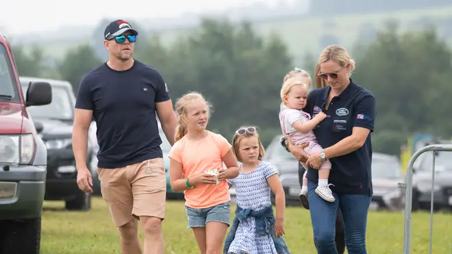 Mike Tindall with Zara's neice Savannah Phillips and his daughters, Mia and Lena, and Zara Tindall in 2019.