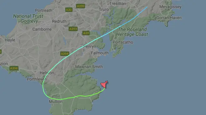 The flight is believed to have started at Culdrose before crashing into a field