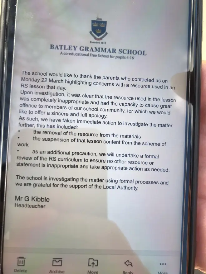 Batley Grammar School apologised to parents in an email