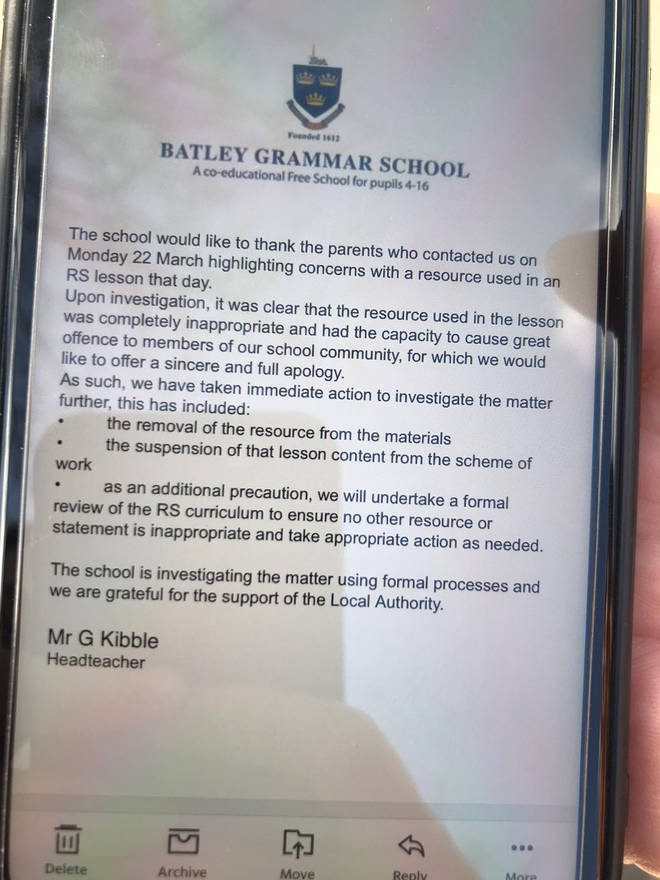 Batley Grammar School apologised to parents in an email
