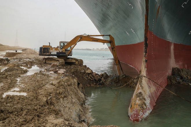 The Ever Given ran aground on Tuesday in the narrow, man-made canal dividing continental Africa from the Sinai Peninsula