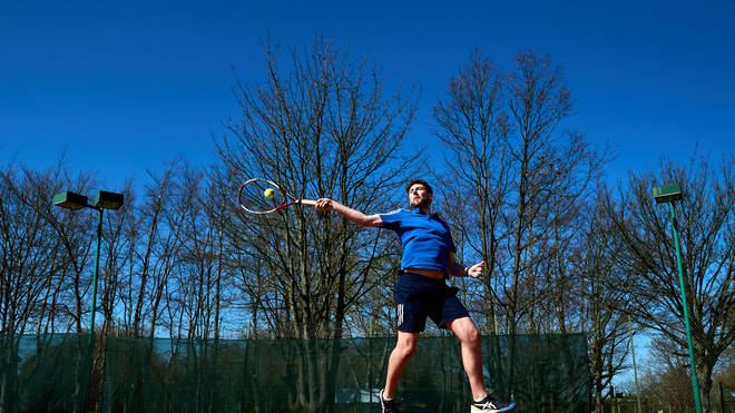 Mike Angell playing tennis at Wycombe House tennis club, Isleworth.