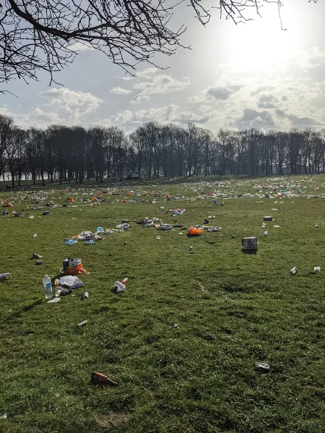 Woodhouse Moor in Hyde Park Leeds was covered with rubbish on Wednesday morning.