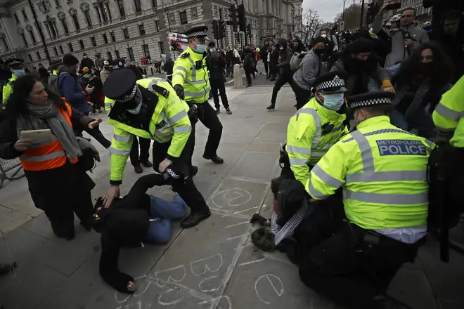 Scuffles have broken out between police and Kill the Bill protesters in central London.