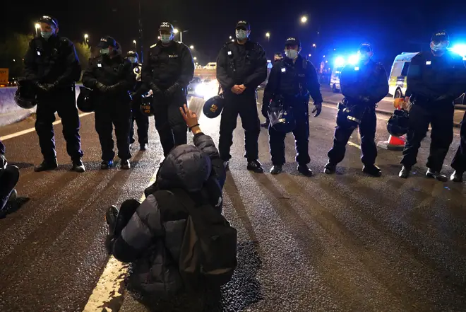 Protesters blocked the M32 motorway in Bristol at around 9.30pm