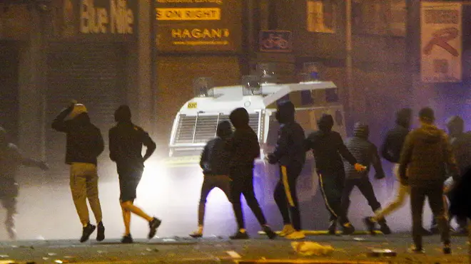 Rioters clashed with police in the Sandy Row area of Belfast on Friday
