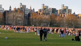 Large crowds gathered in Edinburgh Meadows as Scotland's stay at home order came to an end