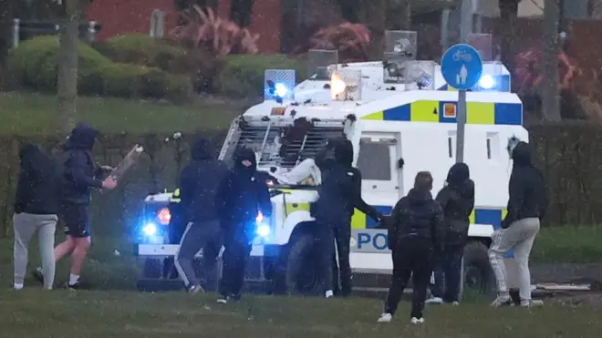 Youths in Northern Ireland attacked the police vehicle with stones