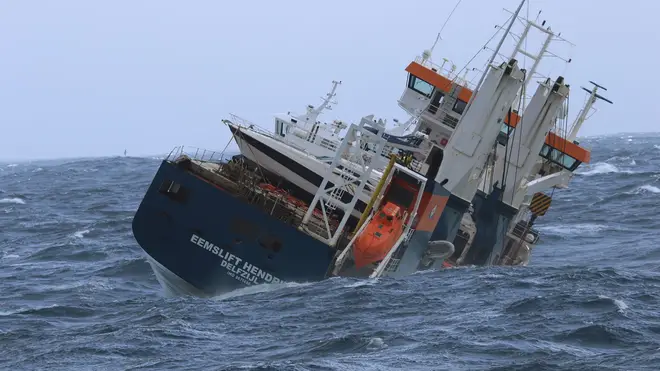 The unmanned Dutch cargo ship Eemslift Hendrika (Coast Guard Ship Shortland/AP)