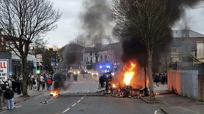 The bus was set alight in Belfast amid ongoing loyalist violence across Northern Ireland