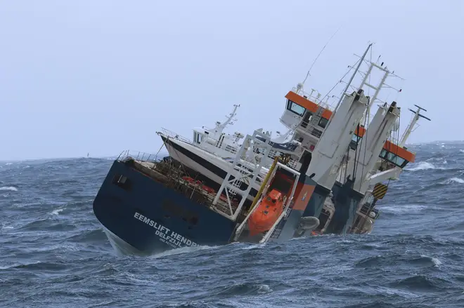 The unmanned Dutch cargo ship Eemslift Hendrika (Coast Guard Ship Sortland/AP)