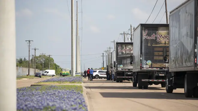 Police responded to a shooting at Kent Moore Cabinets in Bryan, Texas (Cassie Stricker/AP)