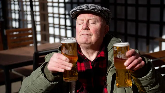 John Witts enjoys a drink at the Figure of Eight pub in Birmingham