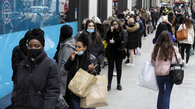 Hundreds of people queued outside shops on London's Oxford Street on Monday morning
