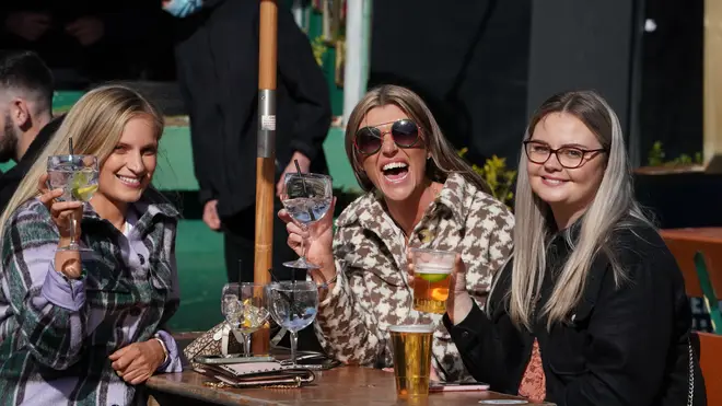 (Left to right) Charlotte Cunningham, 31, Charlette Harris, 28, Chelsea Whyman, 26, at the opening of Burn It Up, an outdoor entertainment venue in the Royal Quays, North Shields, Tyne and Wear