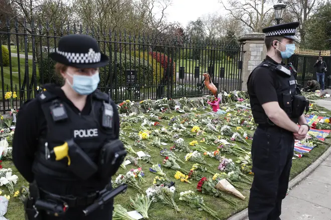 Police have stepped up their operation around Buckingham Palace ahead of Prince Philip's funeral