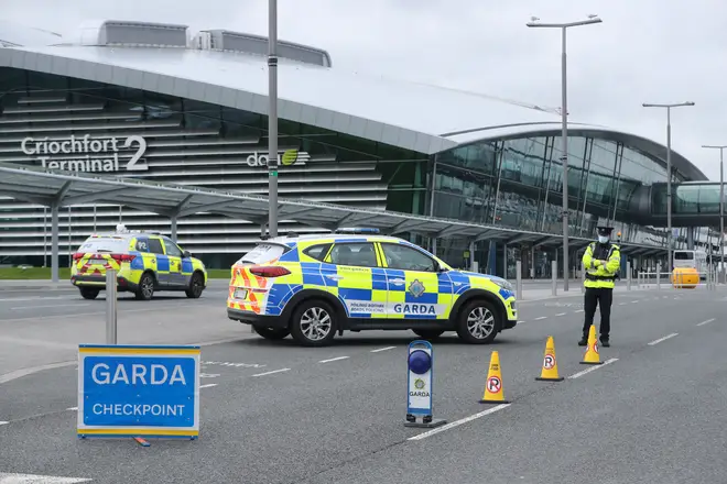 Garda perform Covid-19 stop checks outside Terminal 2 at Dublin Airport