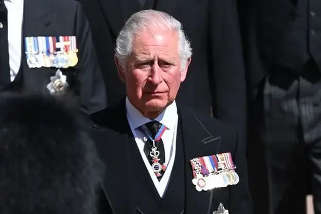 The Prince of Wales followed the Land Rover Defender carrying the coffin of the Duke of Edinburgh