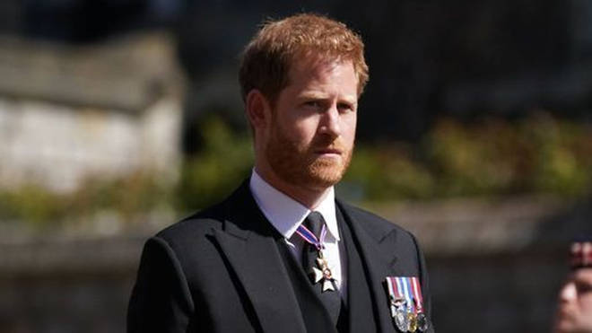 Prince Harry walking in the procession at Windsor Castle