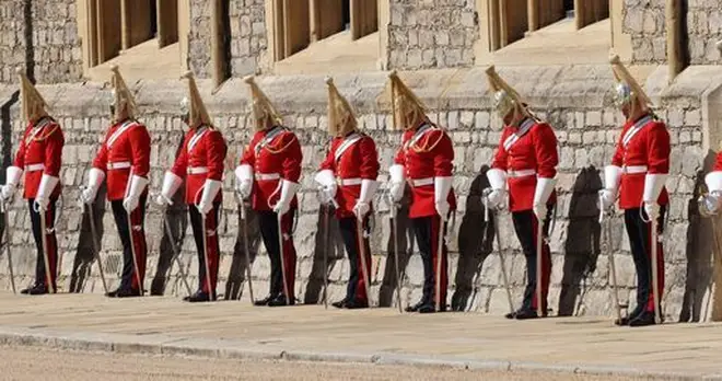 Members of the military line the Quadrangle in Windsor Castle