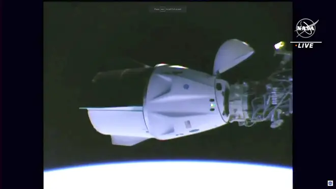 The capsule came in to dock at around 10.19am UK time.