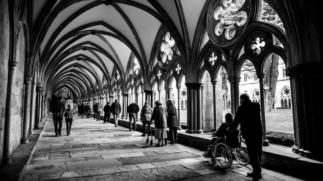 People queuing at the vaccination centre in Salisbury Cathedral
