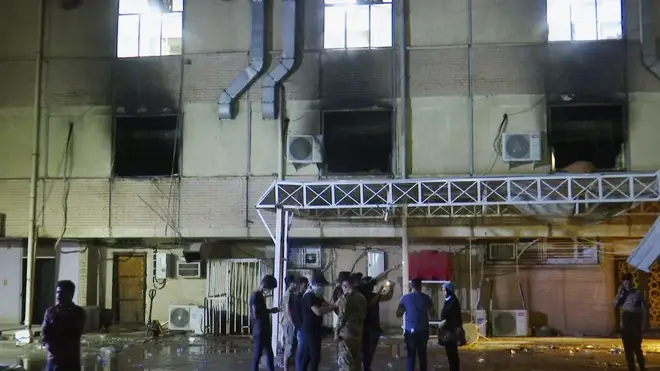 The fire is believed to have been caused when at least one oxygen cylinder exploded inside the hospital, local media reported.