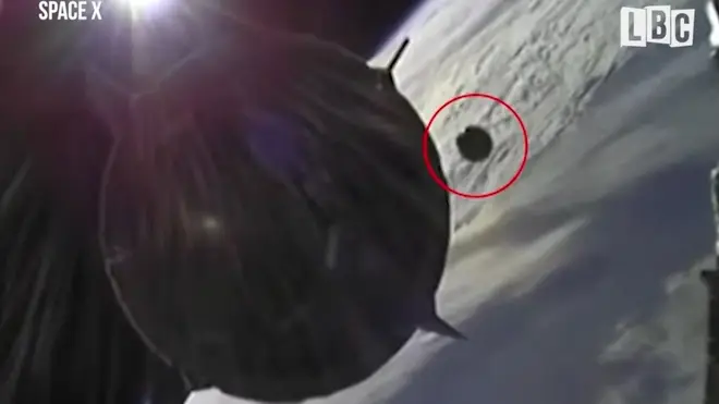 SpaceX’s Crew Dragon capsule appears to narrowly avoid being struck by debris