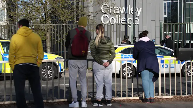 Police closed the roads around Crawley College overnight on Monday and into Tuesday morning