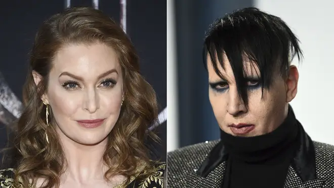 Actress Esme Bianco, left, and musician Marilyn Manson, right (Evan Agostini/Invision/AP)