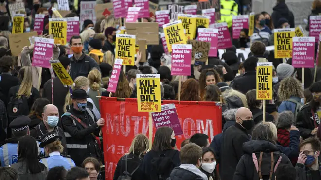 Protesters gathered in Trafalgar Square