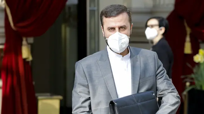 Iran’s Governor to the International Atomic Energy Agency (IAEA), Kazem Gharib Abadi leaves the Grand Hotel Wien on Saturday