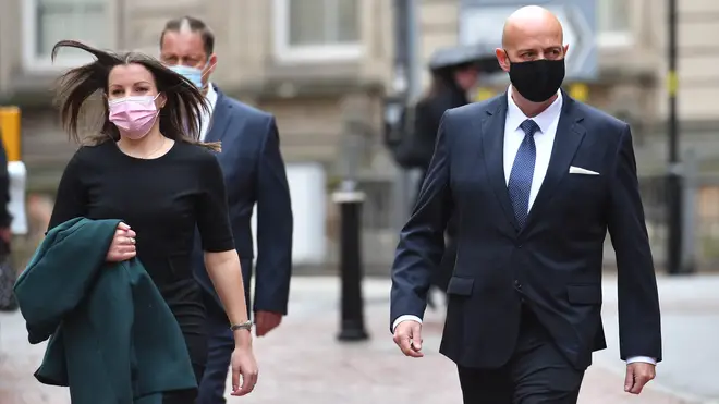 PCs Benjamin Monk (right) and Mary Ellen Bettley-Smith (left) arrive at Birmingham Crown Court