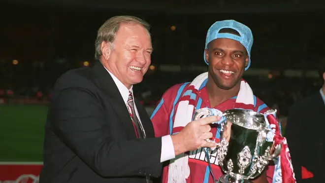 Dalian Atkinson with Ron Atkinson after winning the 1994 League Cup final against Manchester United