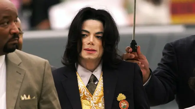 Michael Jackson arrives at the Santa Barbara County Courthouse for his trial in Santa Maria, California