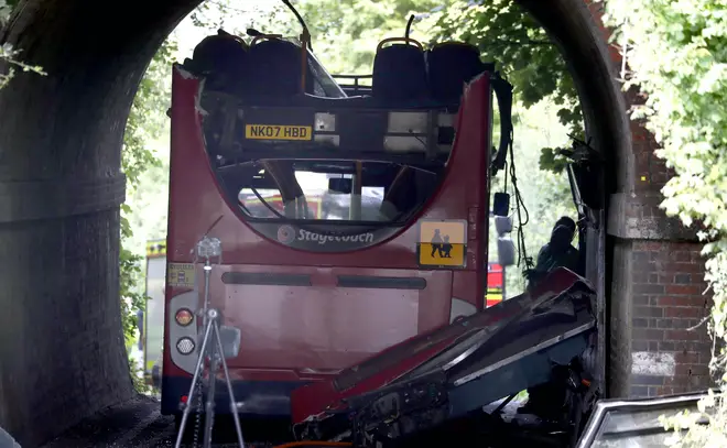 The roof of the bus came clean off in the crash