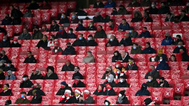Socially distanced Arsenal fans watch their team play in December