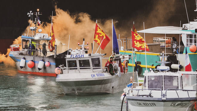 Dozens of French fishing boats protested off the coast of Jersey on Thursday