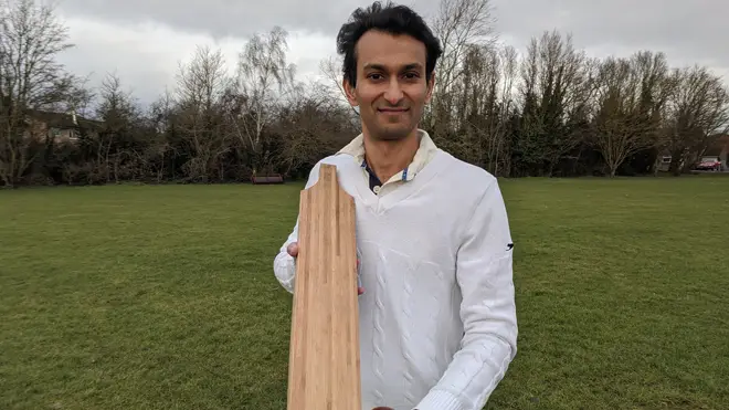 Dr Darshil Shah with a bamboo cricket bat