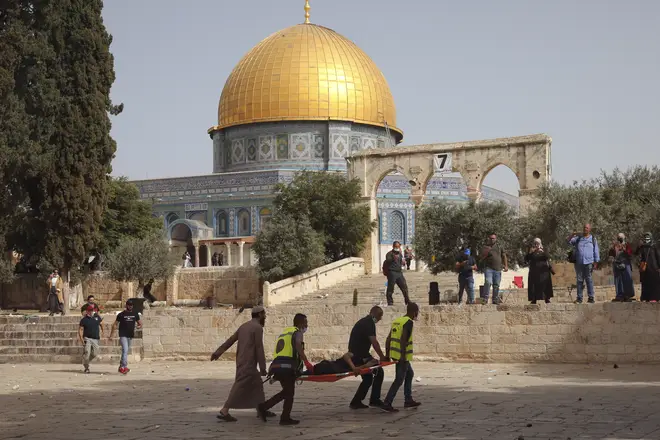 Dozens of people have been injured at clashes around the Al-Aqsa Mosque in Jerusalem