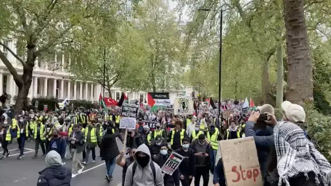 Thousands of protesters marched on the Israeli embassy in London