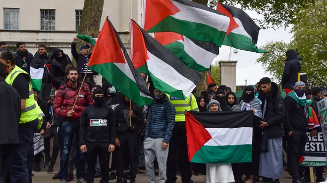 The incident took place as thousands protested outside the Israeli embassy in London