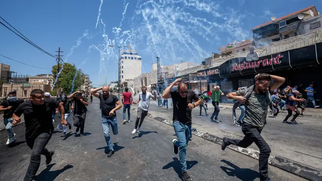 Israeli soldiers fired tear gas as protesters in Bethlehem on Wednesday