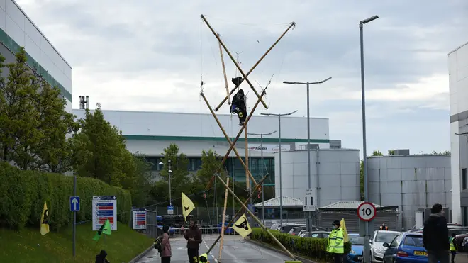 Animal Rebellion, who claim the action will impact roughly 1,300 restaurants, are using trucks and bamboo structures at distribution sites in Hemel Hempstead, Basingstoke, Coventry and Heywood, Greater Manchester,