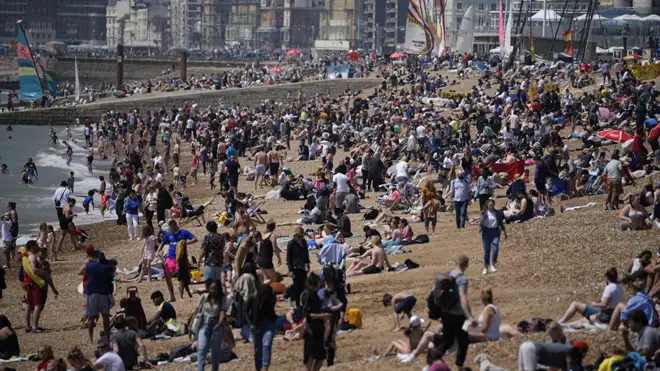 Huge crowds on Brighton beach on Sunday