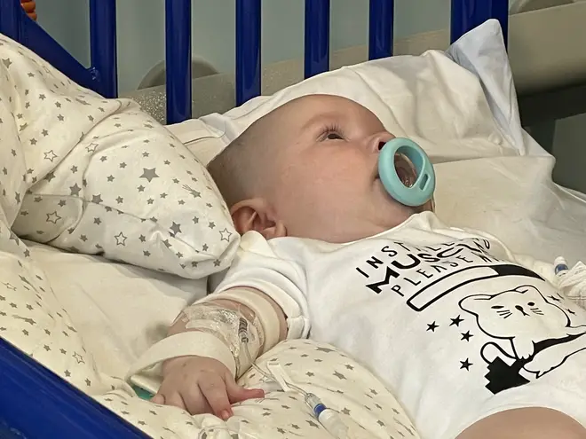 Arthur Morgan, five-months, has become the first NHS patient to be treated with the world's most expensive drug