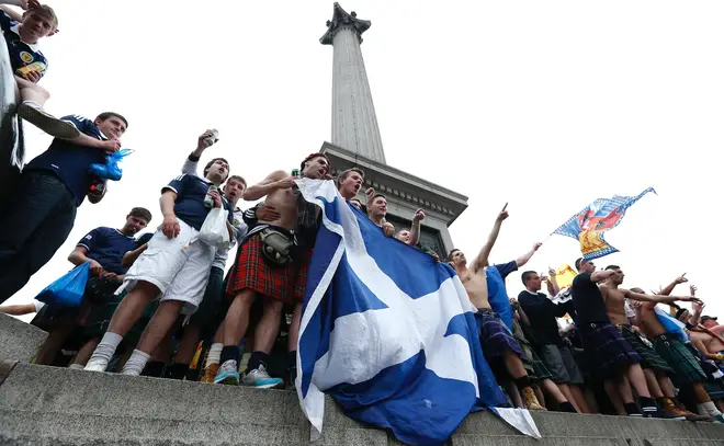 Scottish football fans in Trafalgar Square in 2013