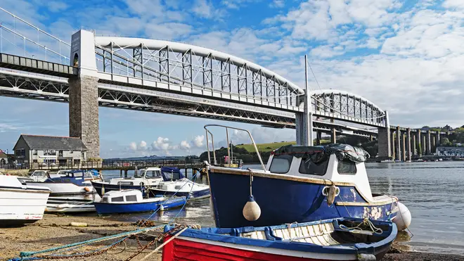 The Royal Albert Bridge over the River Tamar connects Devon and Cornwall
