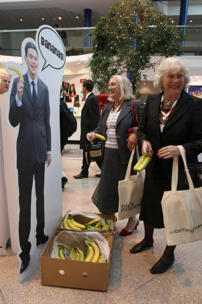 David Miliband being mocked for holding a banana